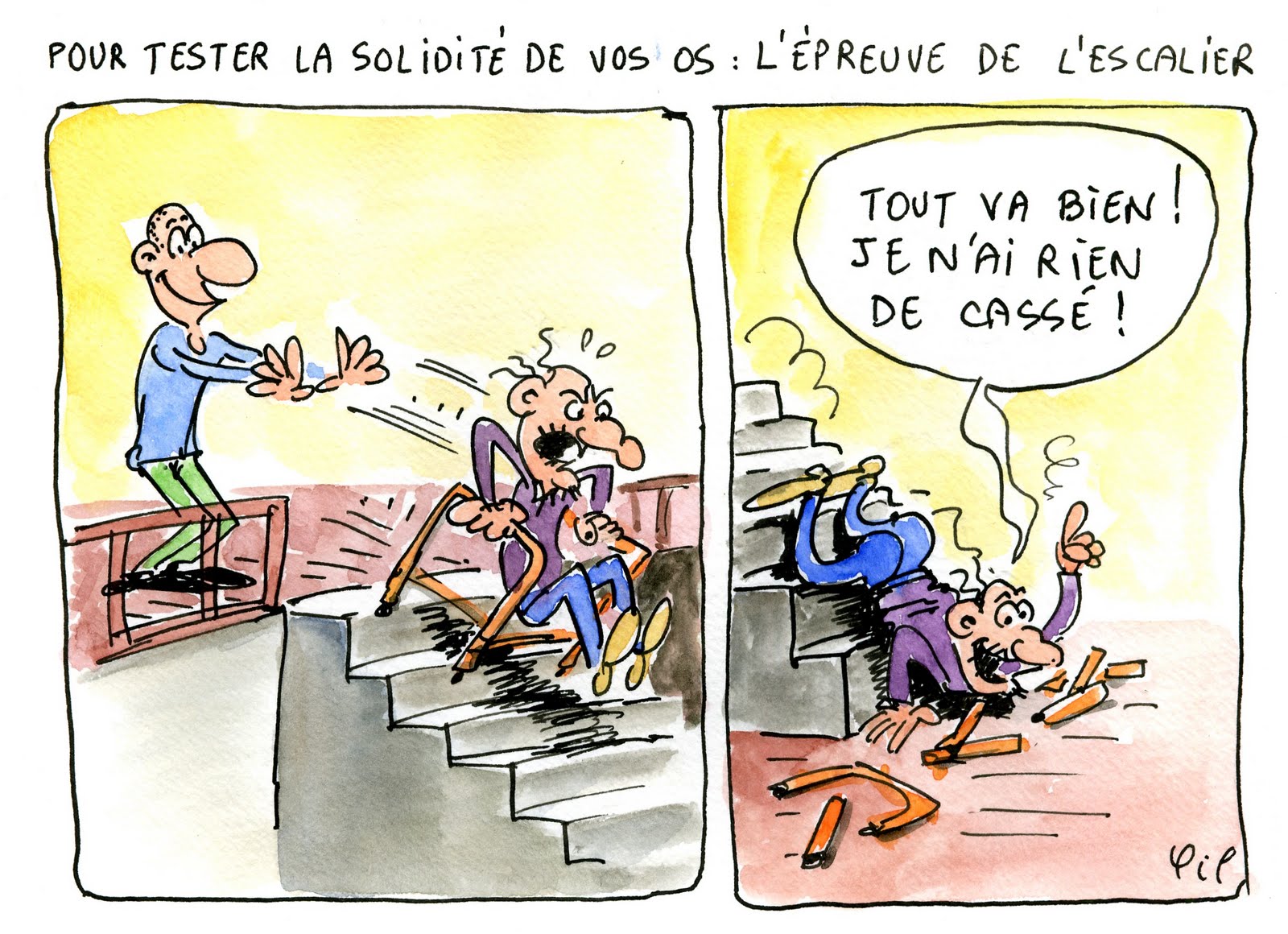 monte escalier humour